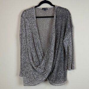 RXB Khaki/Beige/Black Open Weave Long Sleeve Plunging Cowl Neckline Sweater